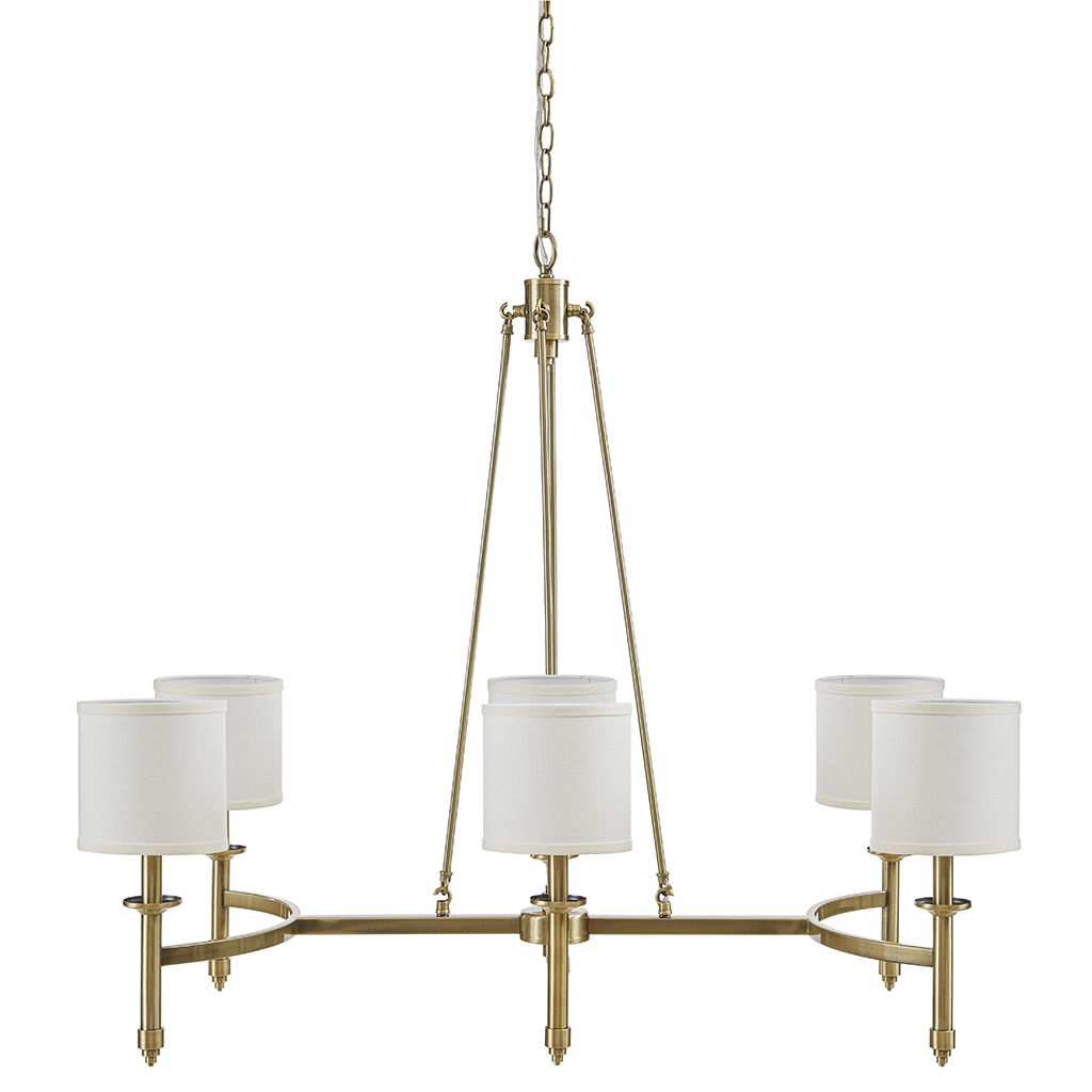 Elegenza - 6-Light Chandelier With Fabric Drum Shades - Antique Gold