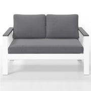 All Weather Patio Loveseat With Armrests & Angled Backrest - White / Gray