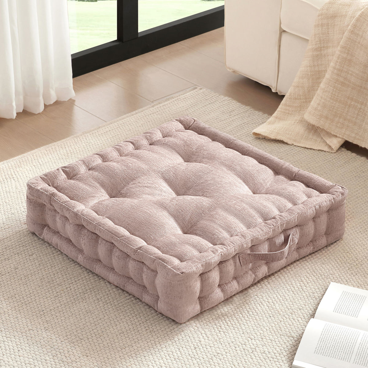 Azza - Poly Square Floor Pillow Cushion - Blush