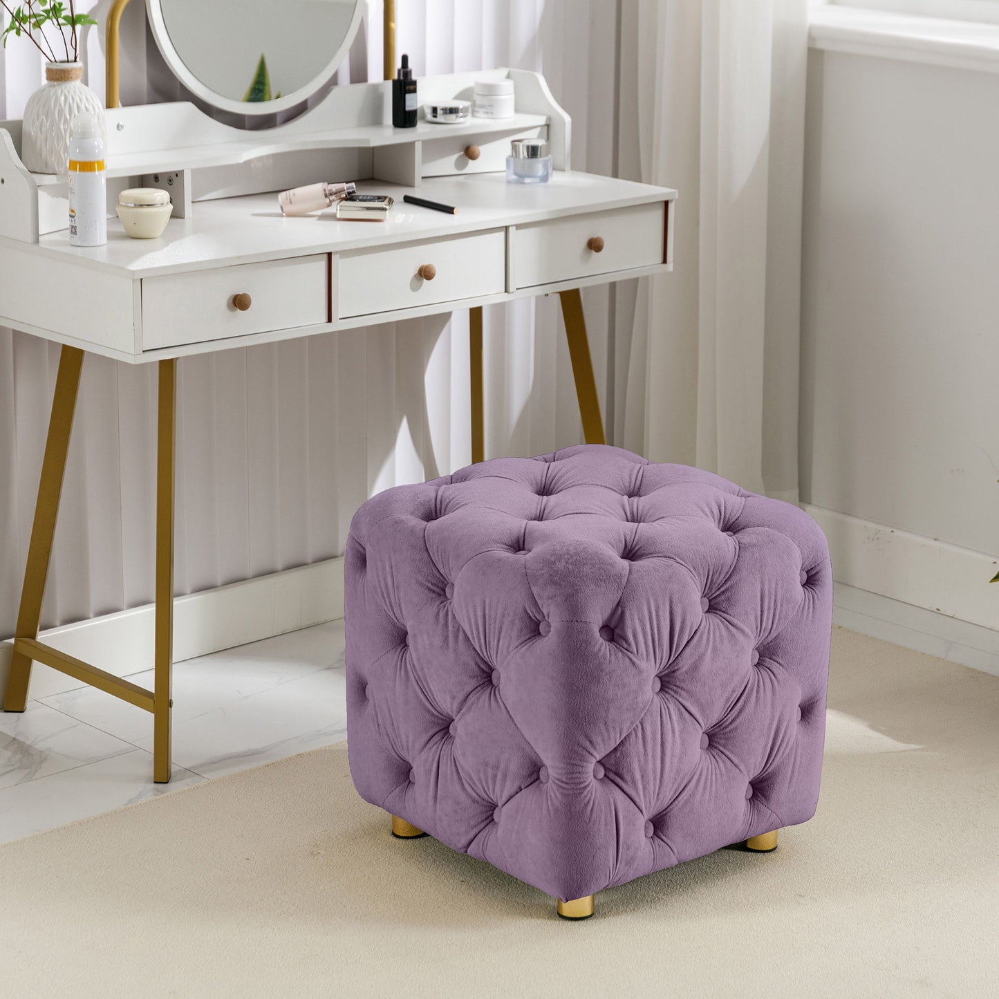 Modern Upholstered Ottoman, Exquisite Small End Table, Soft Foot Stool, Dressing Makeup Chair, Comfortable Seat For Living Room, Bedroom, Entrance