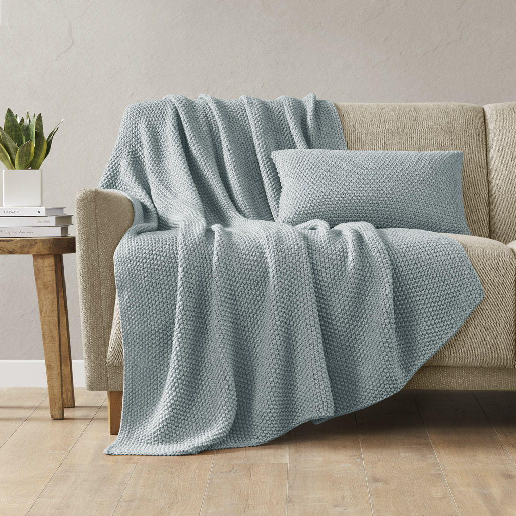 Bree Knit - Oblong Pillow Cover - Light Blue