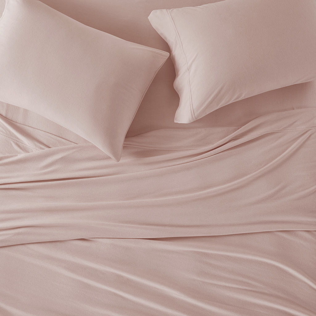 Blend Jersey Knit - 4 Piece Queen All Season Sheet Set - Blush