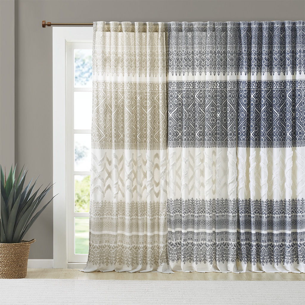 Mila - Printed Window Panel With Detail And Lining - Navy