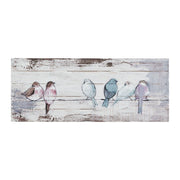 Perched Birds - Hand Painted Plank - White / Gray