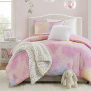Cassiopeia - Twin/Twin XL Watercolor Tie Dye Printed Comforter Set With Throw Pillow - Pink