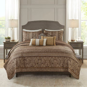 Bellagio - King 6 Piece Reversible Coverlet Set - Brown / Gold