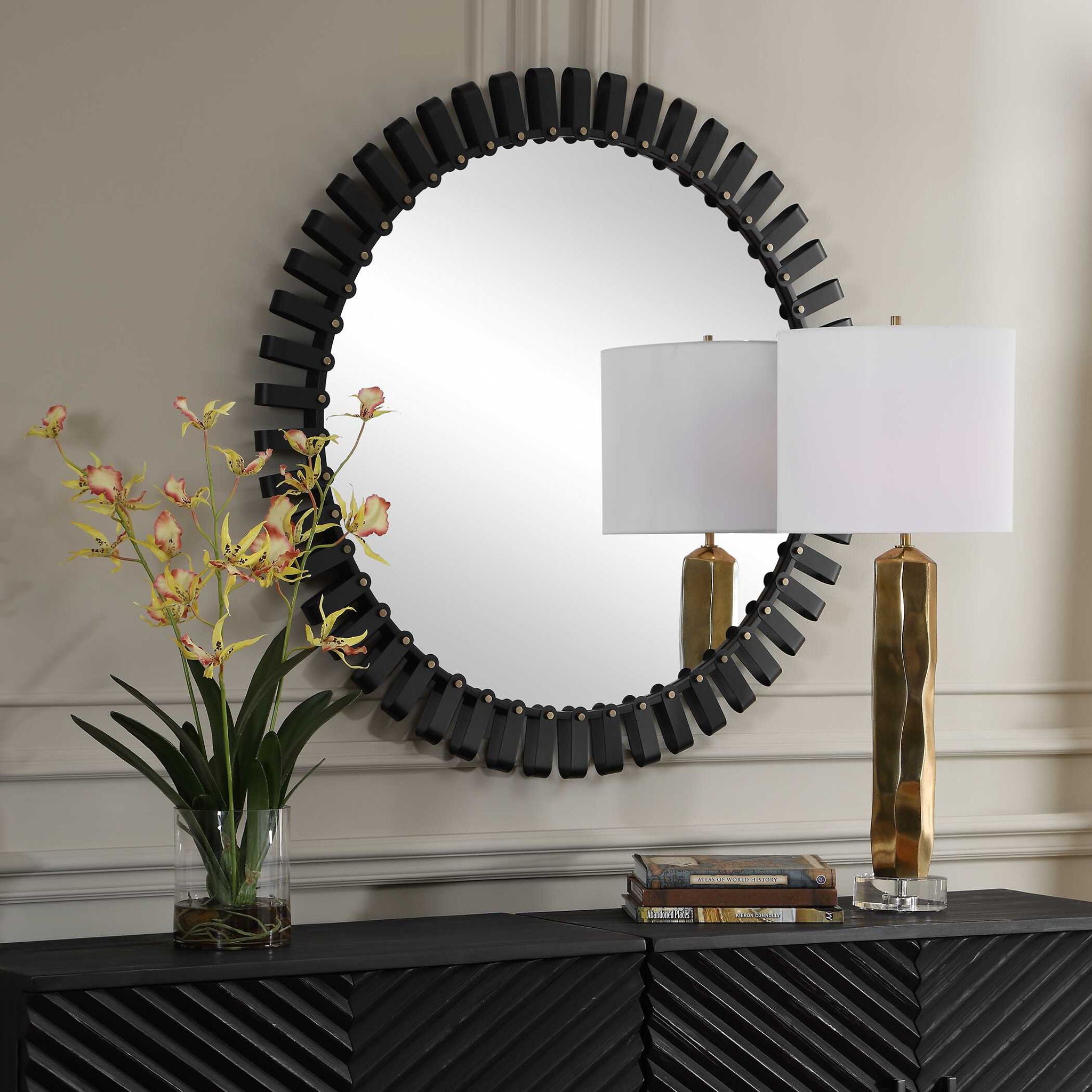 Jael - Round Iron Bands Mirror - Black