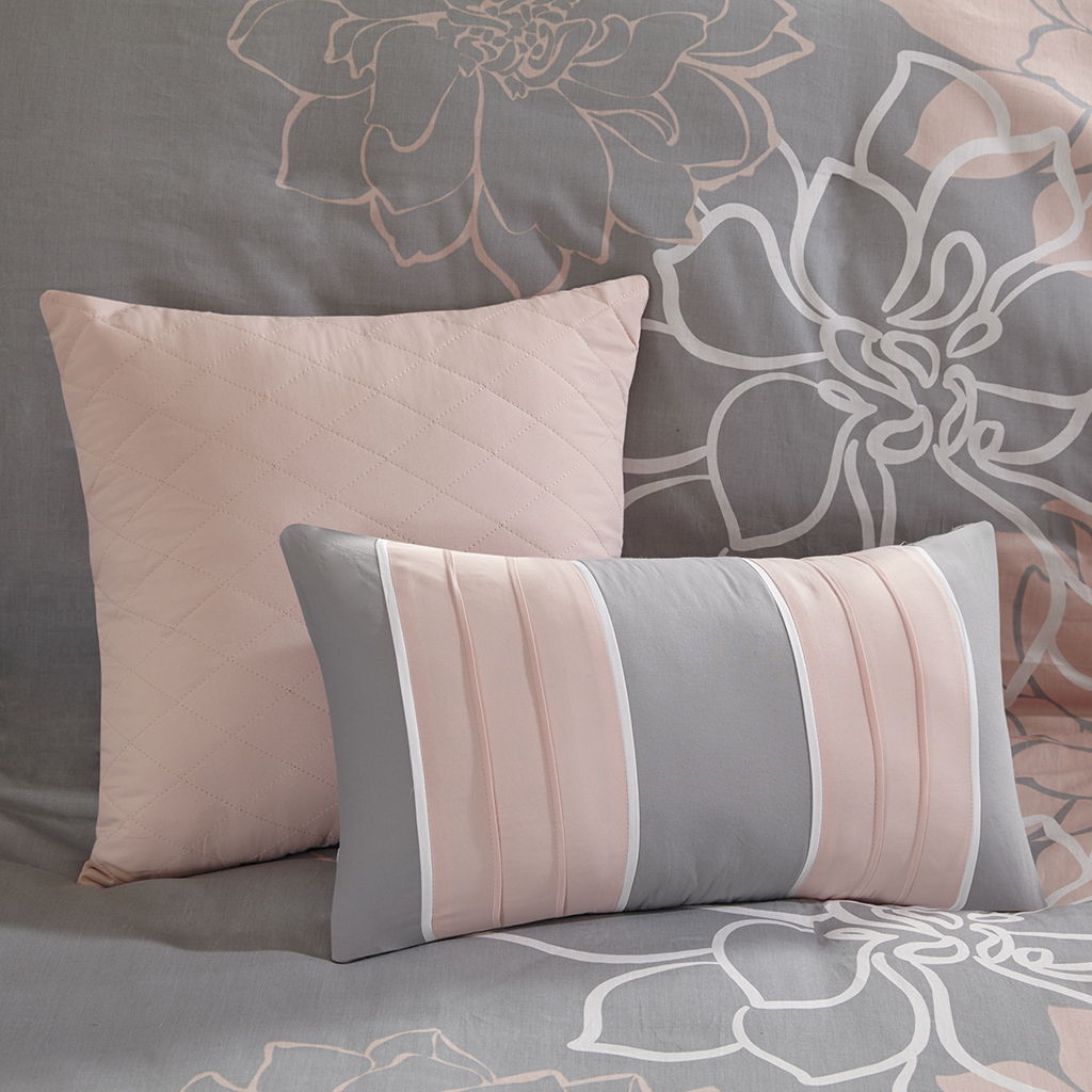 Lola - 6 Piece Printed Duvet Cover Set - Gray / Blush