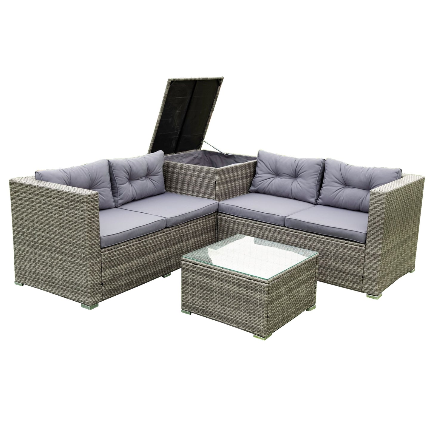 4 Piece Patio Sectional Wicker Rattan Outdoor Furniture Sofa Set With Storage Box