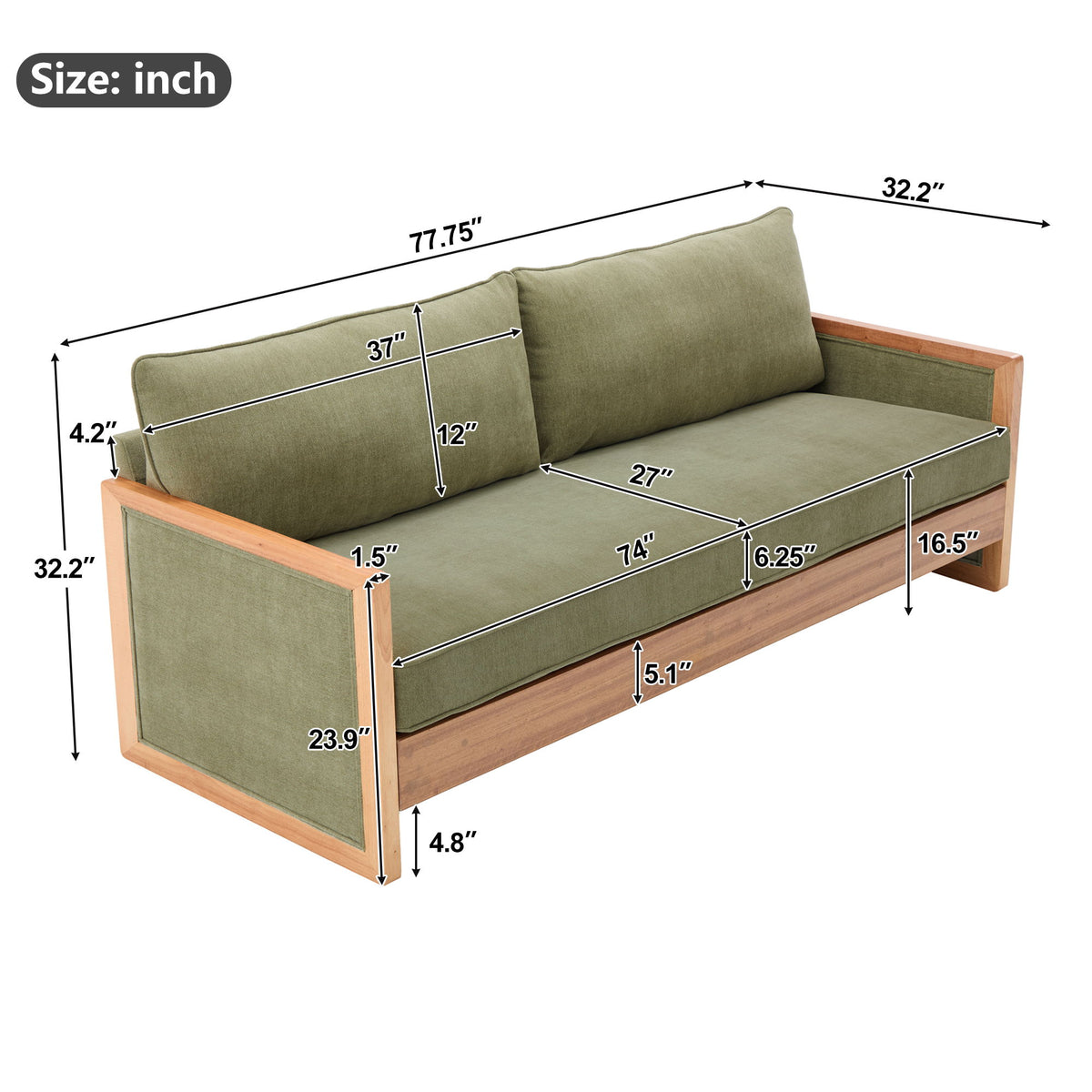 Modern 3 Seater Sofa With Armrests, Living Room Couch
