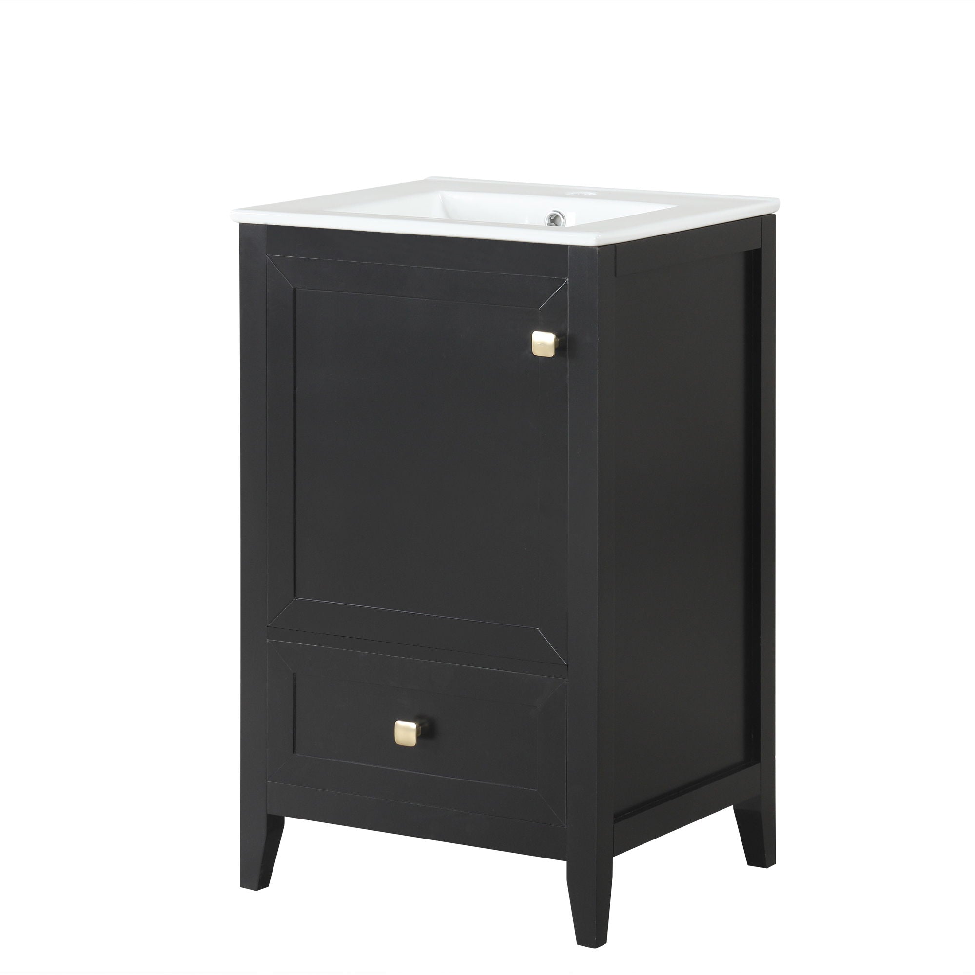 20" Bathroom Vanity With Sink Cabinet With Soft Closing Door, Drawer & Storage Rack - Black