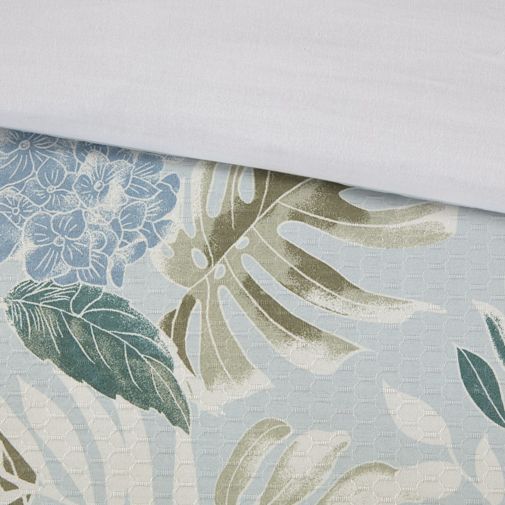 Kiawah Island - 5 Piece Cotton Duvet Cover Set With Throw Pillow - Blue