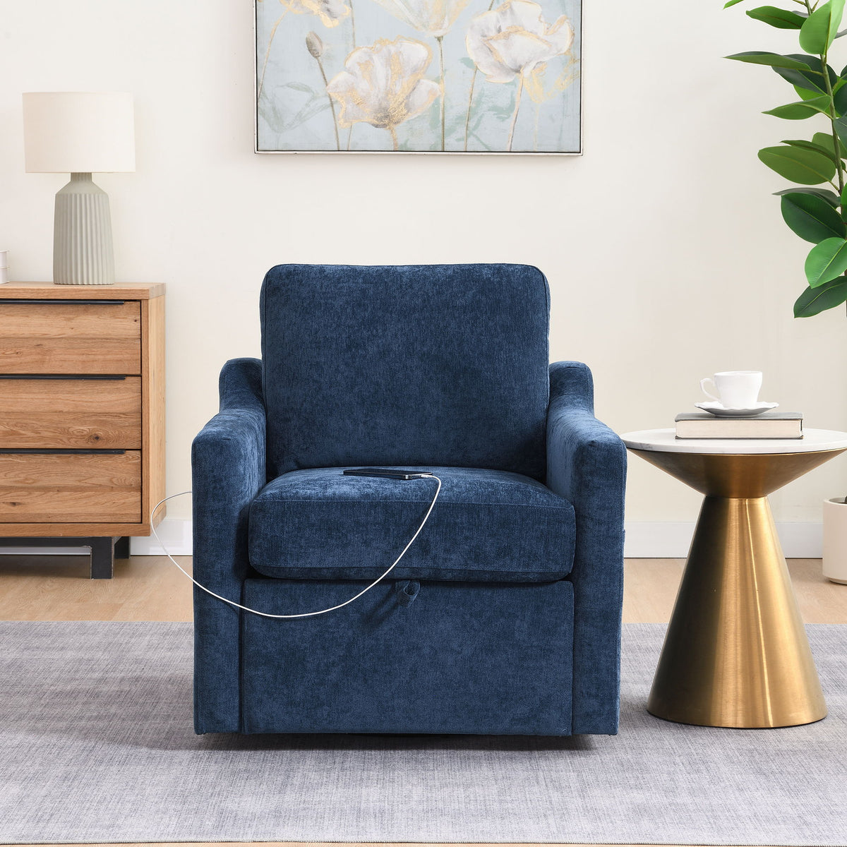 Swivel Arm Chair With Soft, Comfy Accent Chair For Living Room