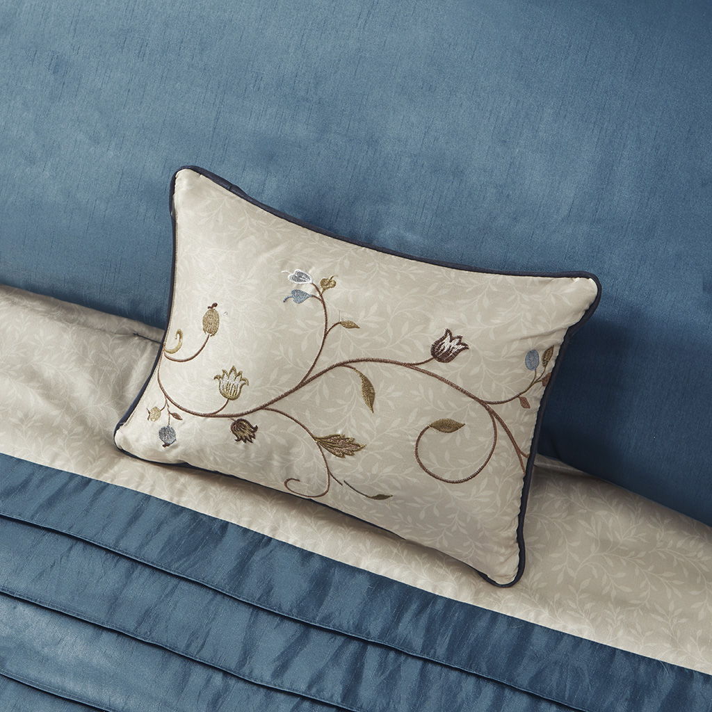 Serene - California King Embroidered Piece Comforter (Set of 7) - Navy
