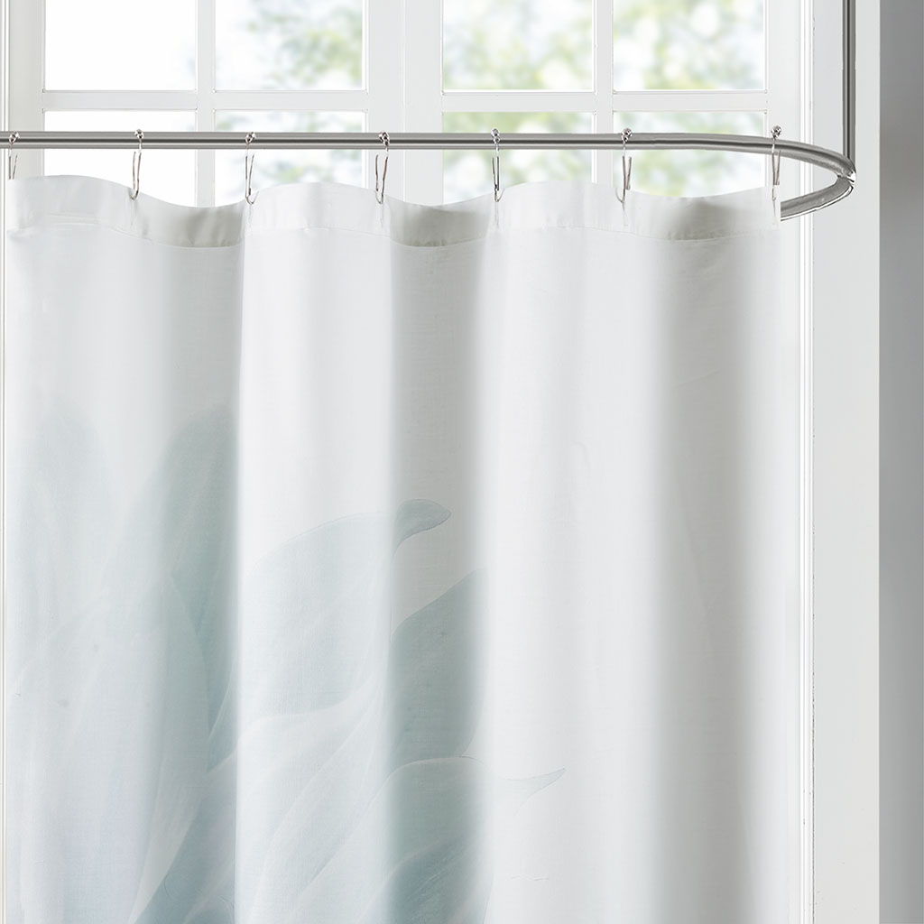 Norah - Printed Floral Shower Curtain - Aqua