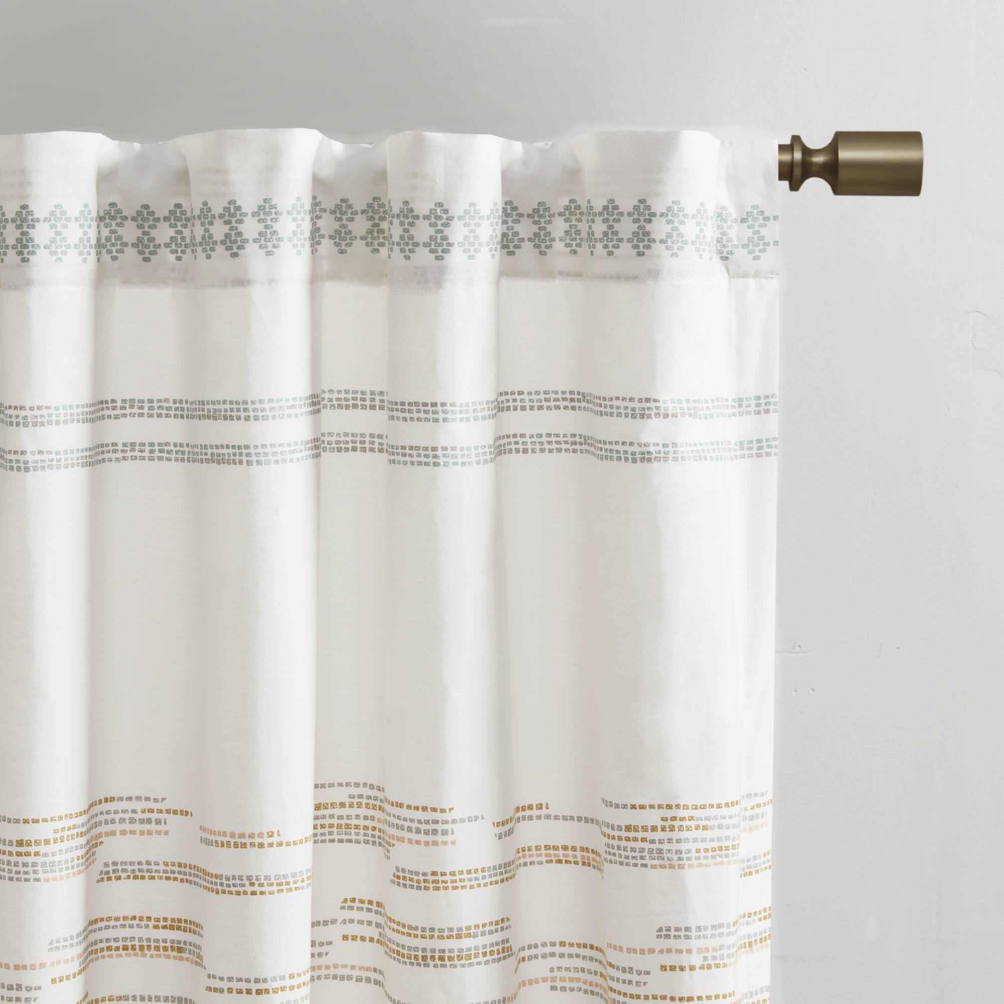 Nea - Printed Window Panel With Tassel Trim And Lining - Off White / Gray