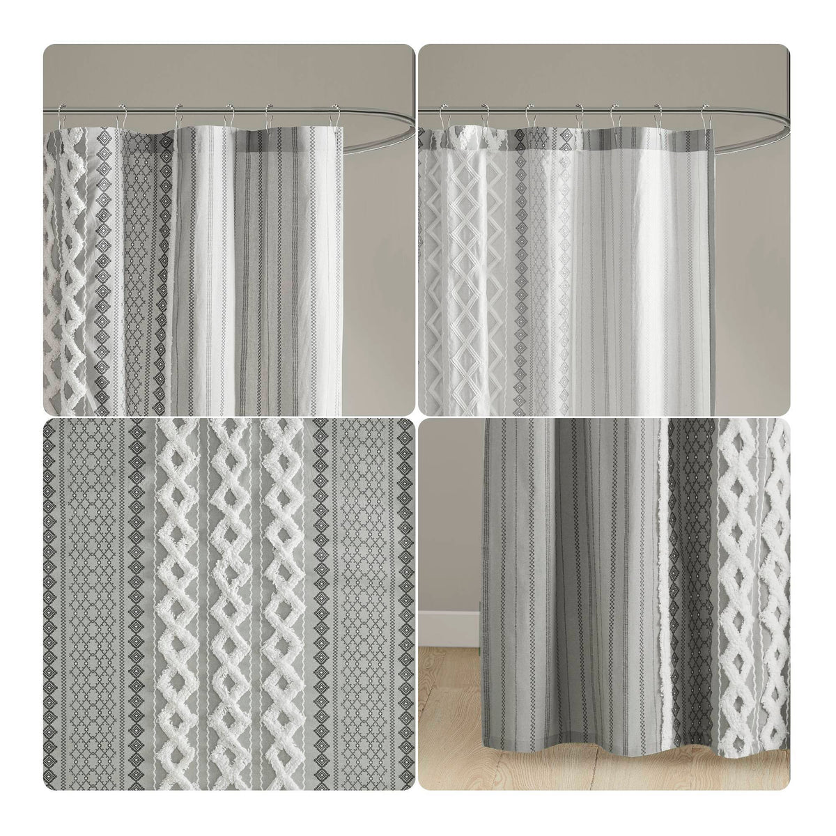 Imani - Printed Shower Curtain With - Gray