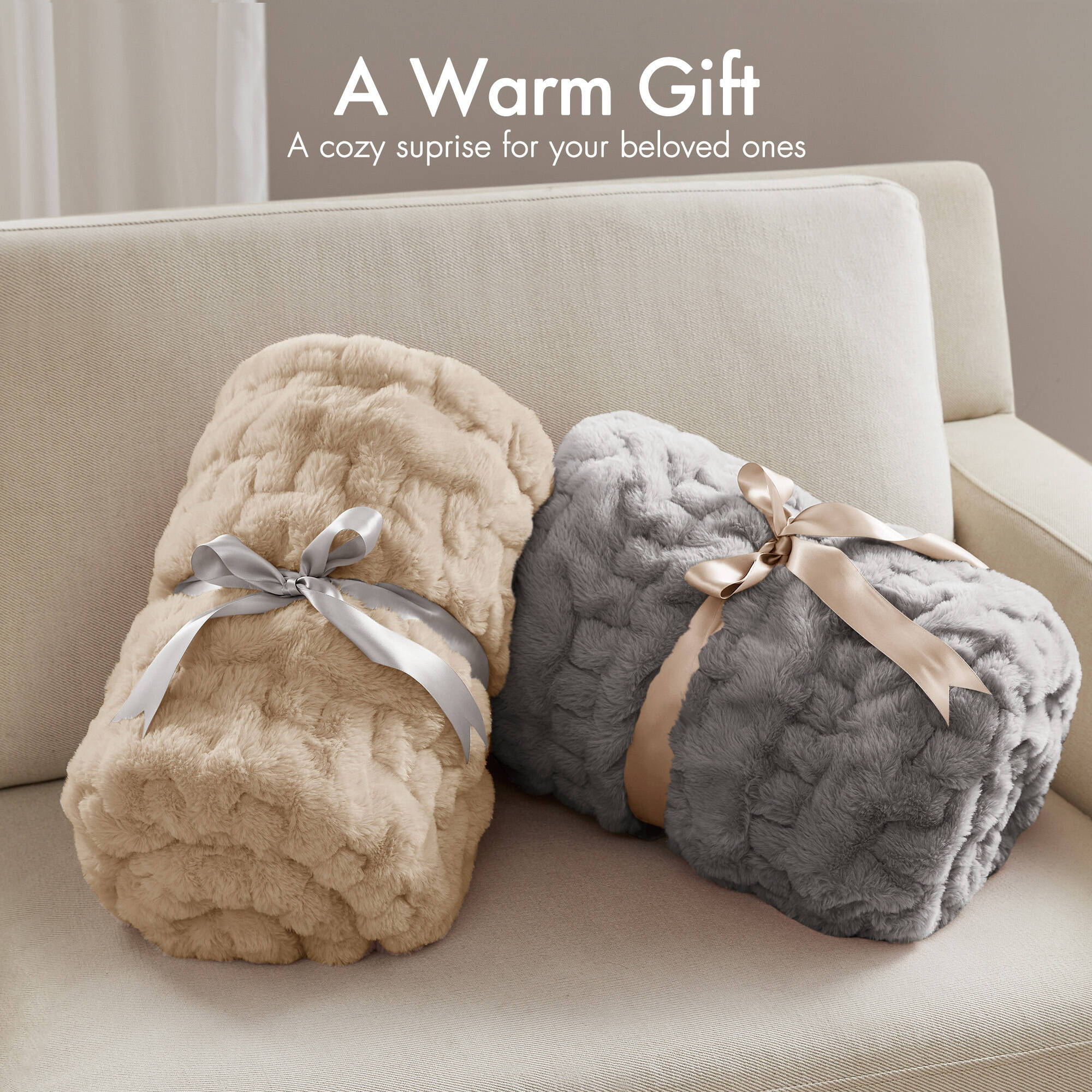 Ruched Fur - Ruched Throw - Gray