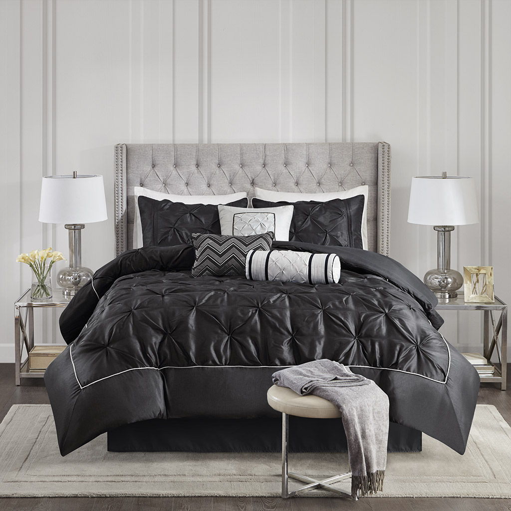 Laurel - Queen 7 Piece Tufted Comforter Set - Black