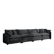 Modern Upholstered 4 Seater Corduroy Fabric Sofa With Arm And Throw Pillows - Gray