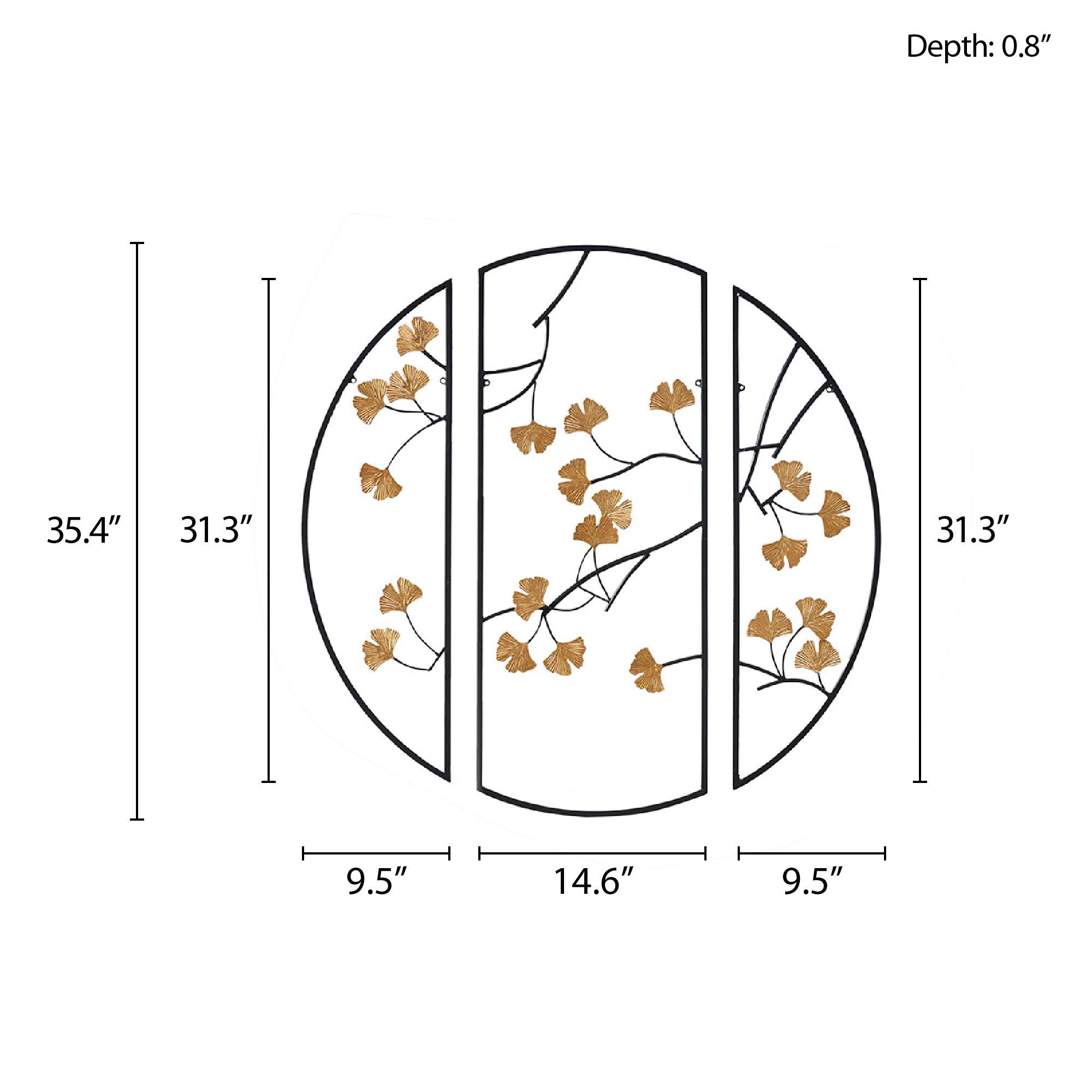 Golden Gingko Leaves - Wall Decor (Set of 3) - Black / Gold