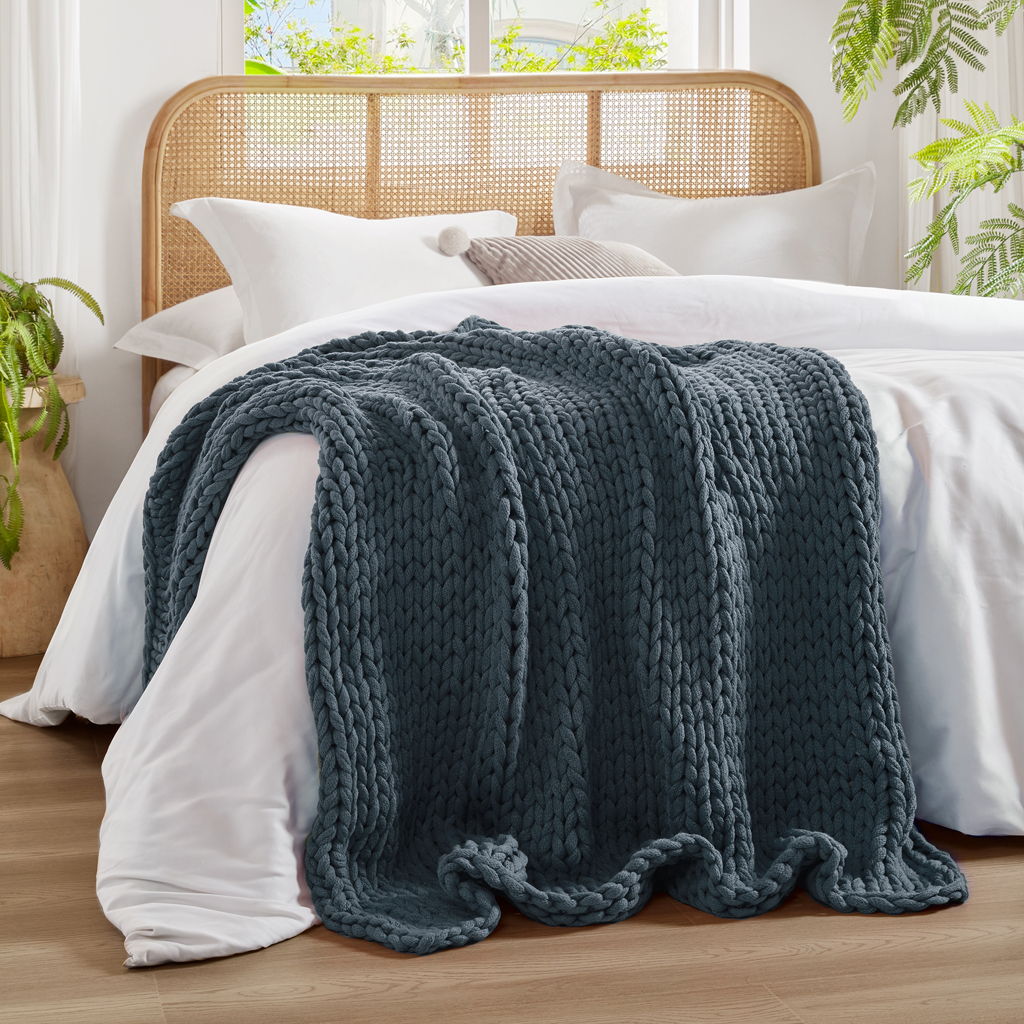 Chunky Double Knit - Handmade Throw - Indigo
