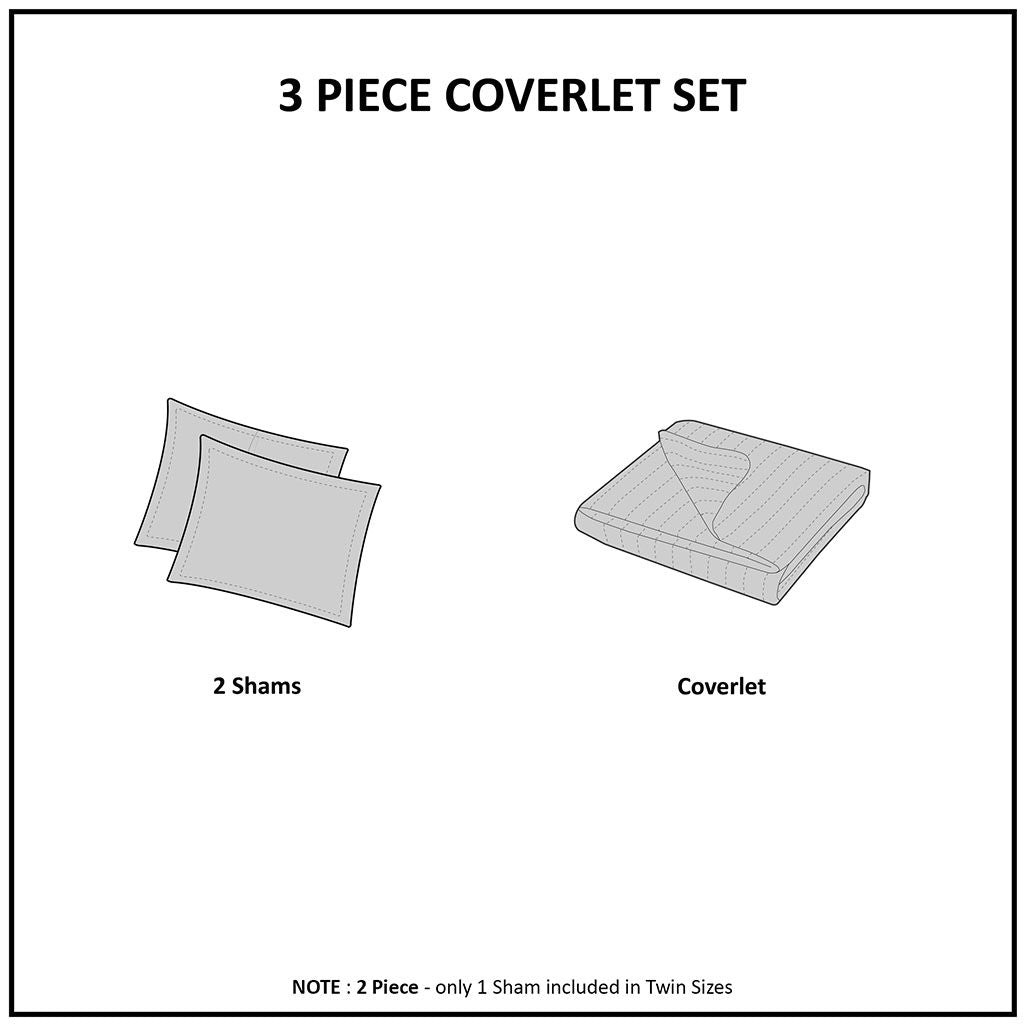 Keaton - King Reversible Coverlet Set - White