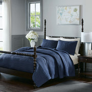Serene - King Hand Quilted Coverlet Set - Blue