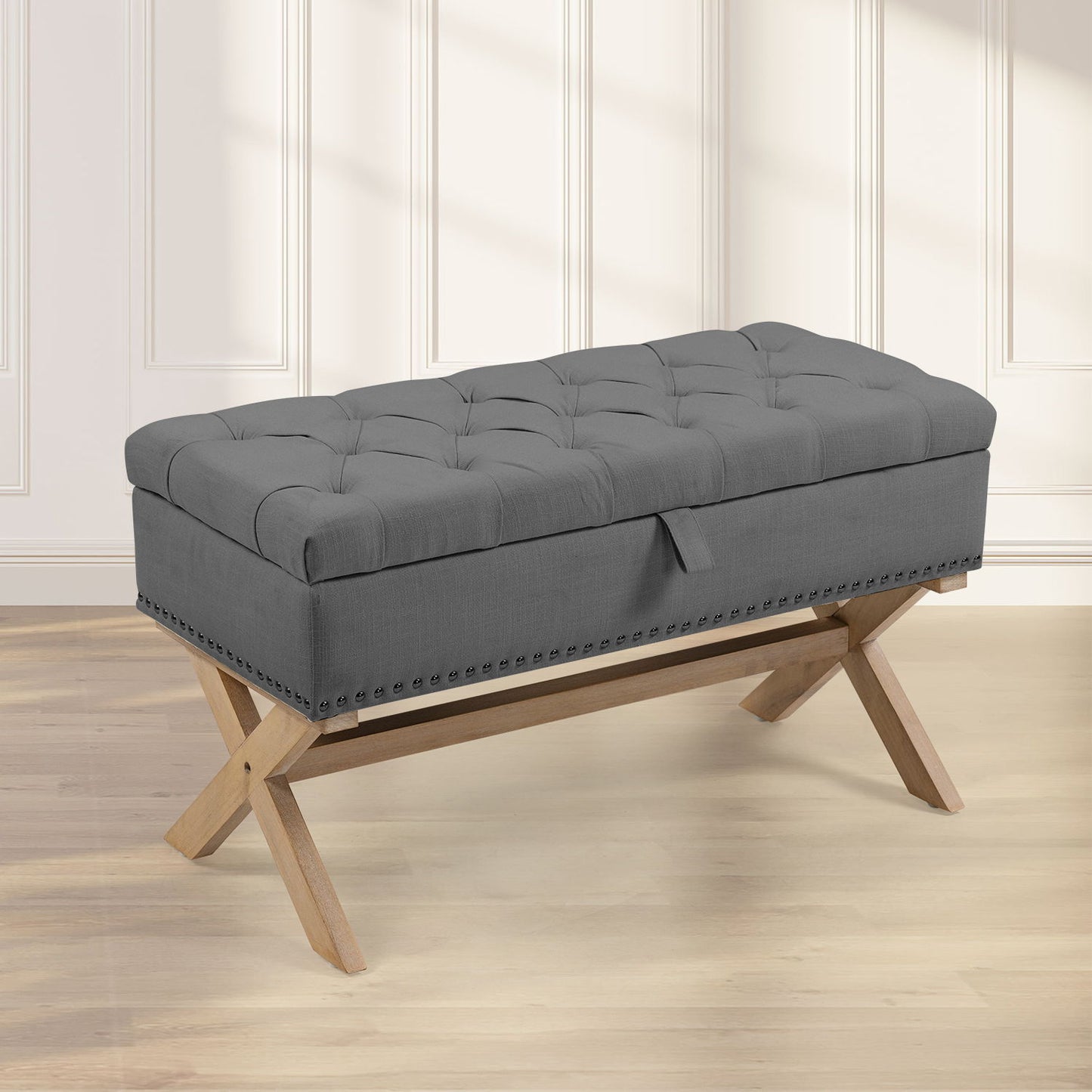 Storage Ottoman, Button-Tufted Ottoman Storage Bench, Ottoman With Storage