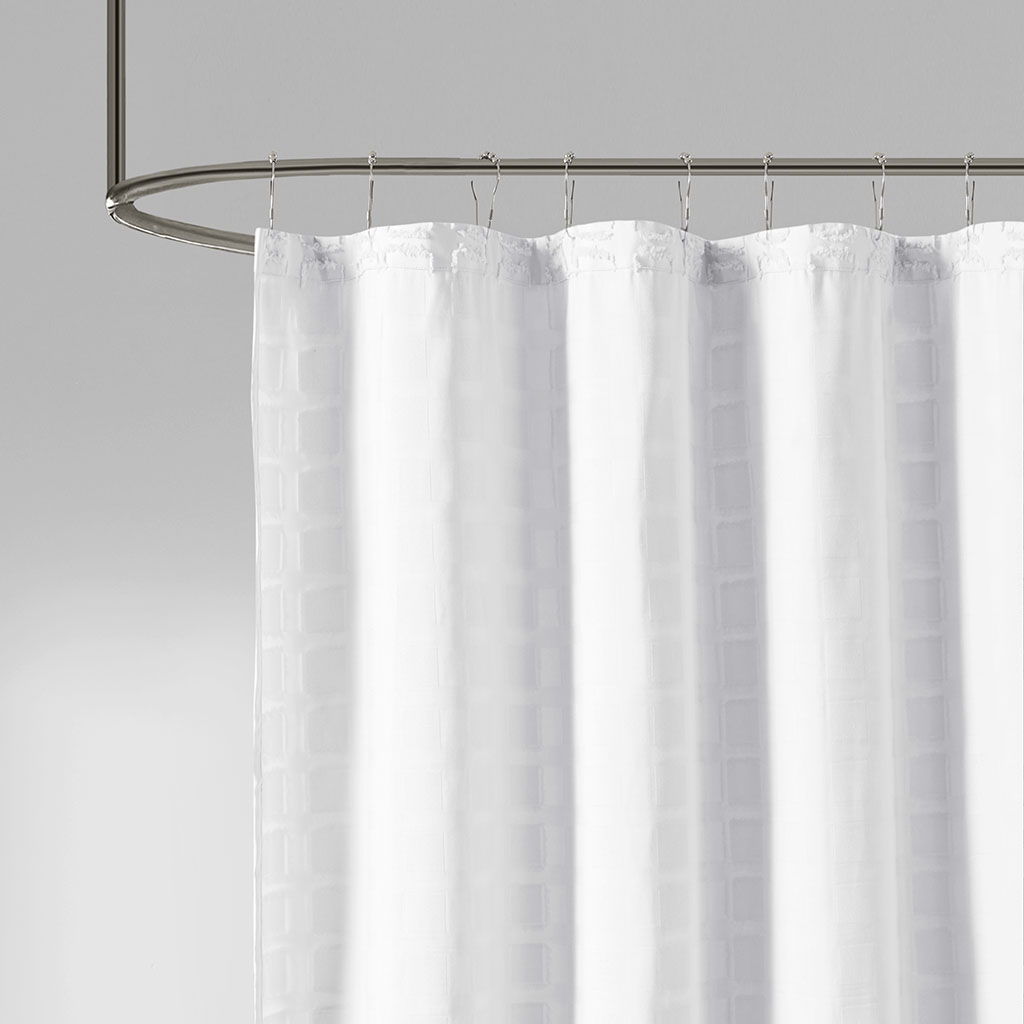 Metro - Woven Clipped Solid Shower Curtain - White