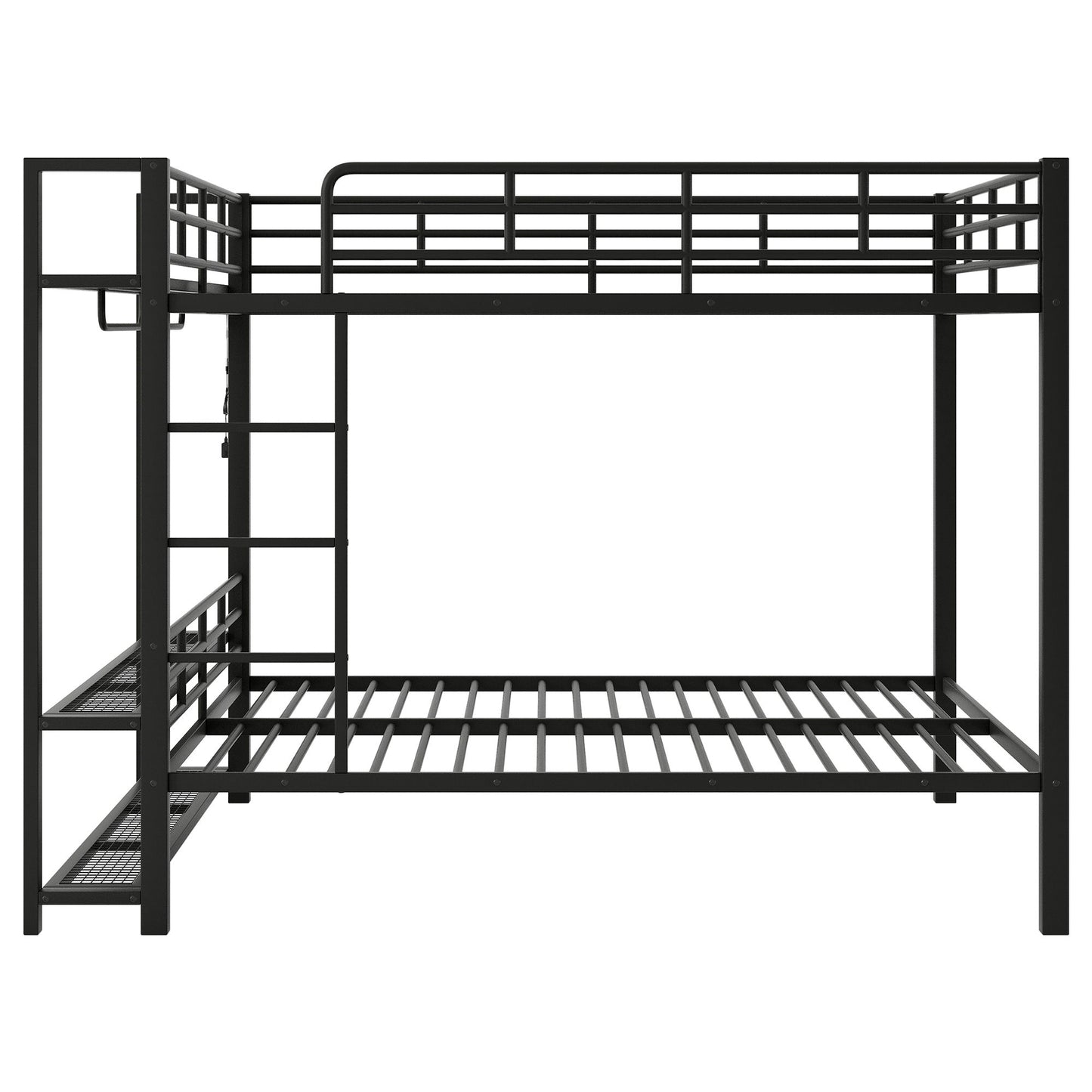 Bunk Bed With Storage Shelves, Clothes Hooks, LED Light