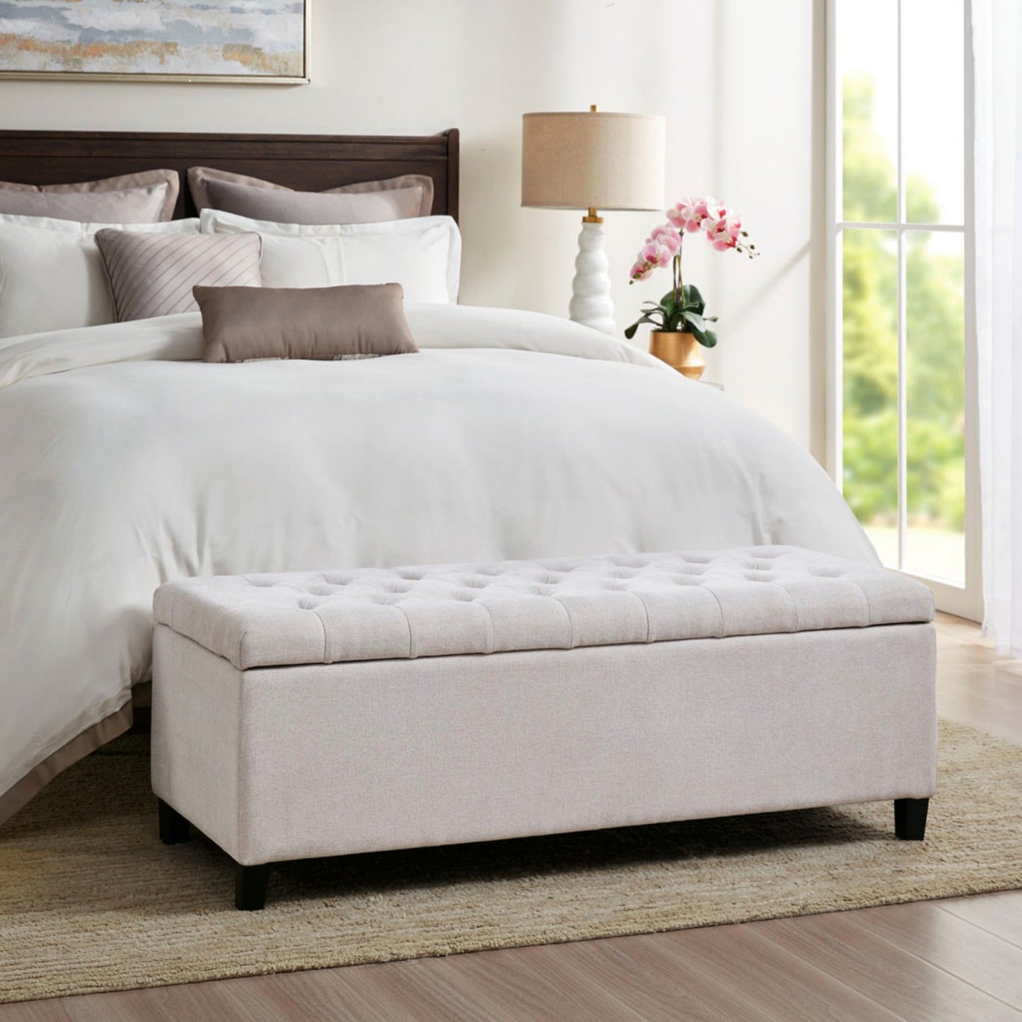 Elegant Design Tufted Top, Soft Close Storage Bench