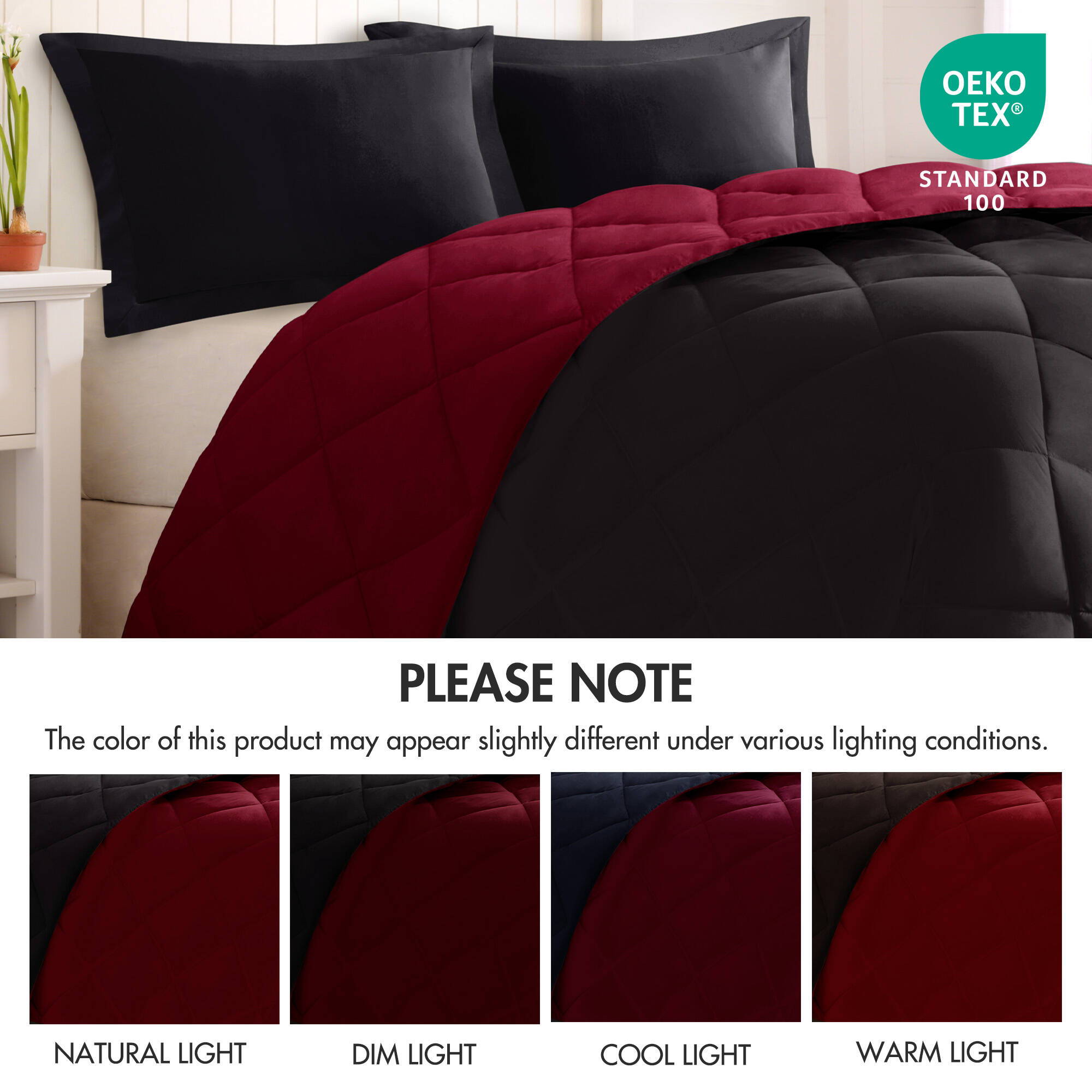 Larkspur - Twin/Twin Long 3M Scotchgard Diamond Quilting Reversible Down Alternative Comforter Set - Red/Black