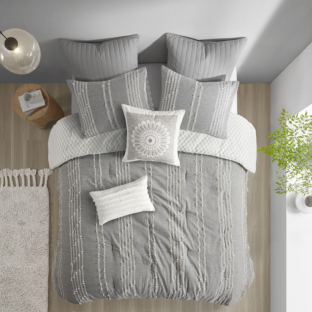 Kara - 3 Piece Jacquard Comforter Set - Gray
