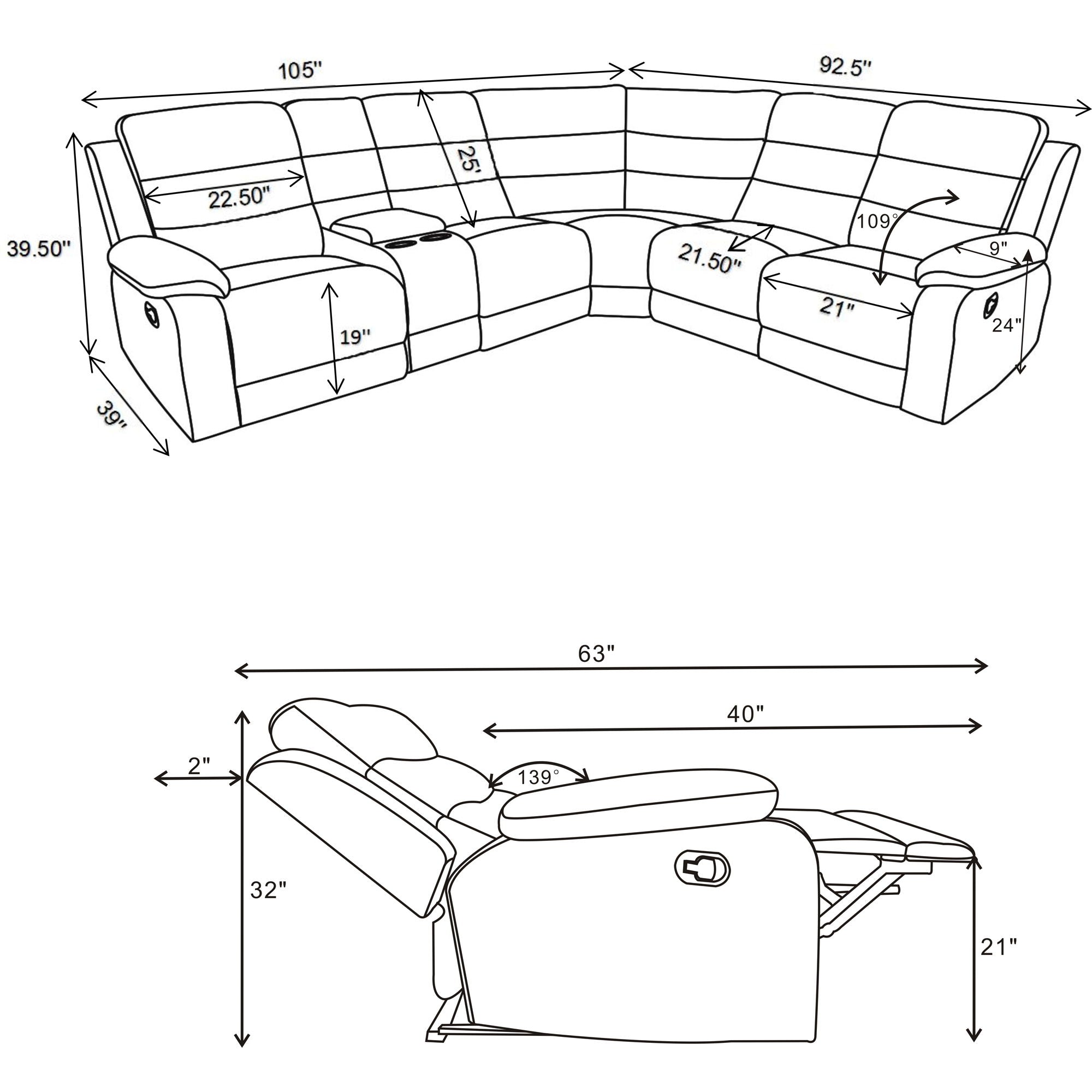 Aaron - 3 Piece Upholstered Sectional - Smoke