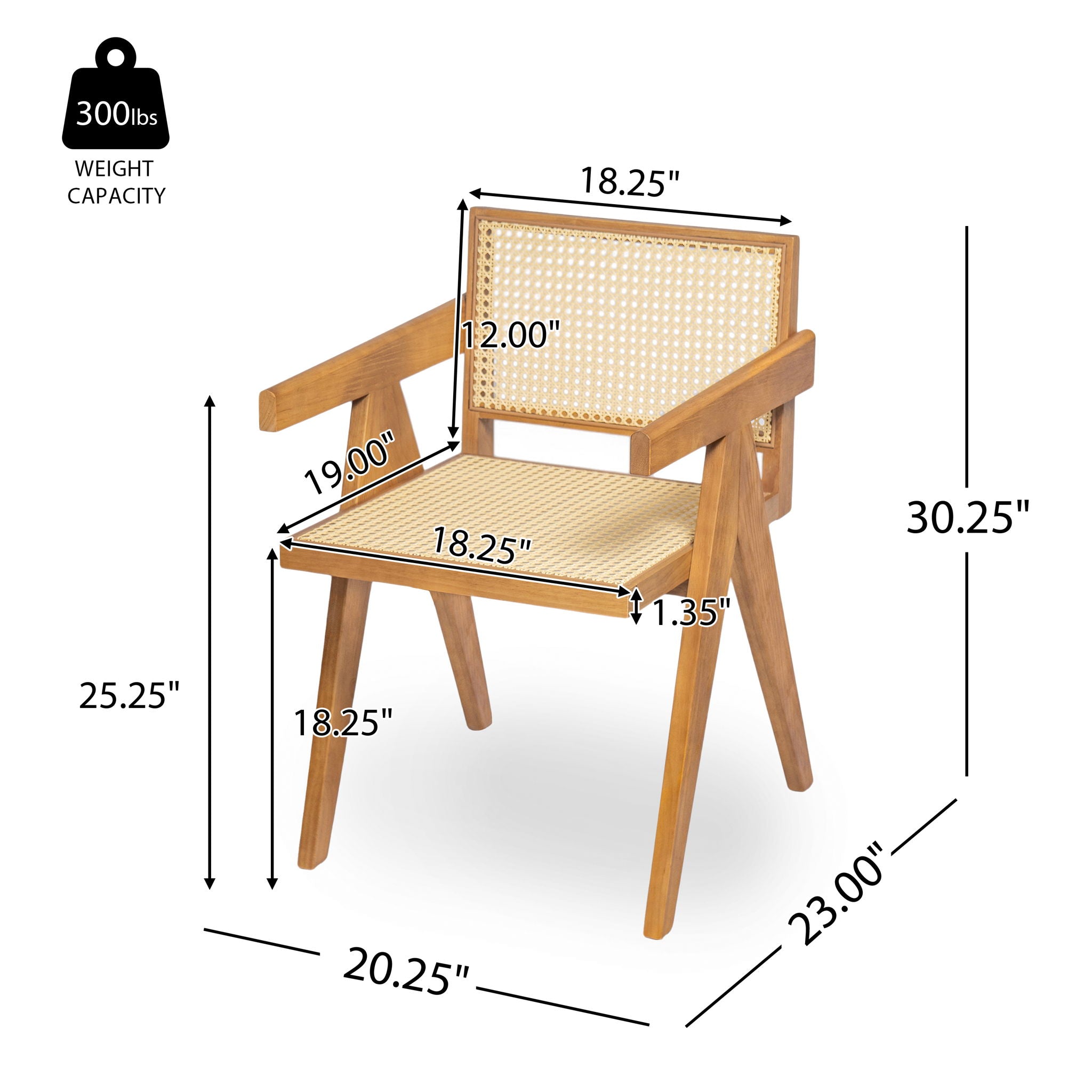 Chandigarh Arm Dining Chair With Natural Cane Design (Set of 2)