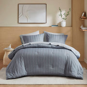 Logan - Full Striped Comforter Set - Blue / Gray