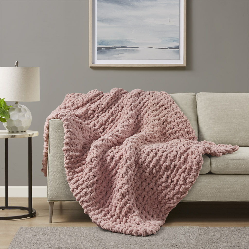 Chenille Chunky Knit - Throw - Blush