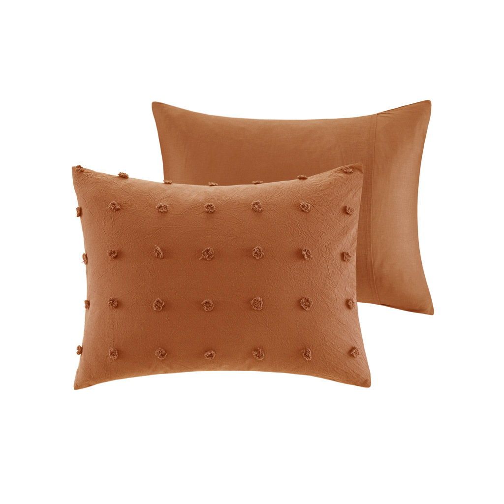 Brooklyn - Cotton Jacquard Queen Comforter Set With Euro Shams and Throw Pillows - Rust