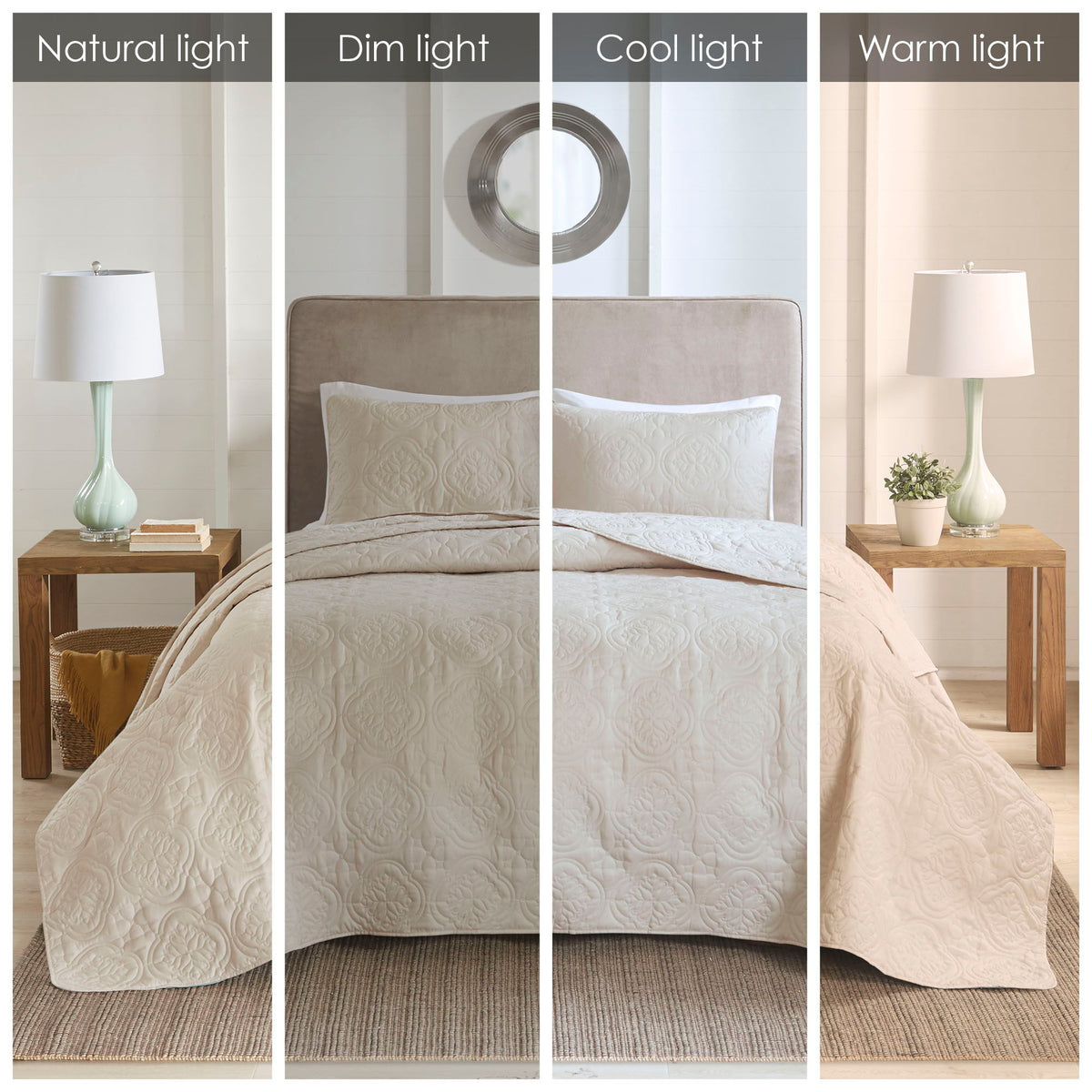 Oakley - 3 Piece Reversible Bedspread Set - Cream