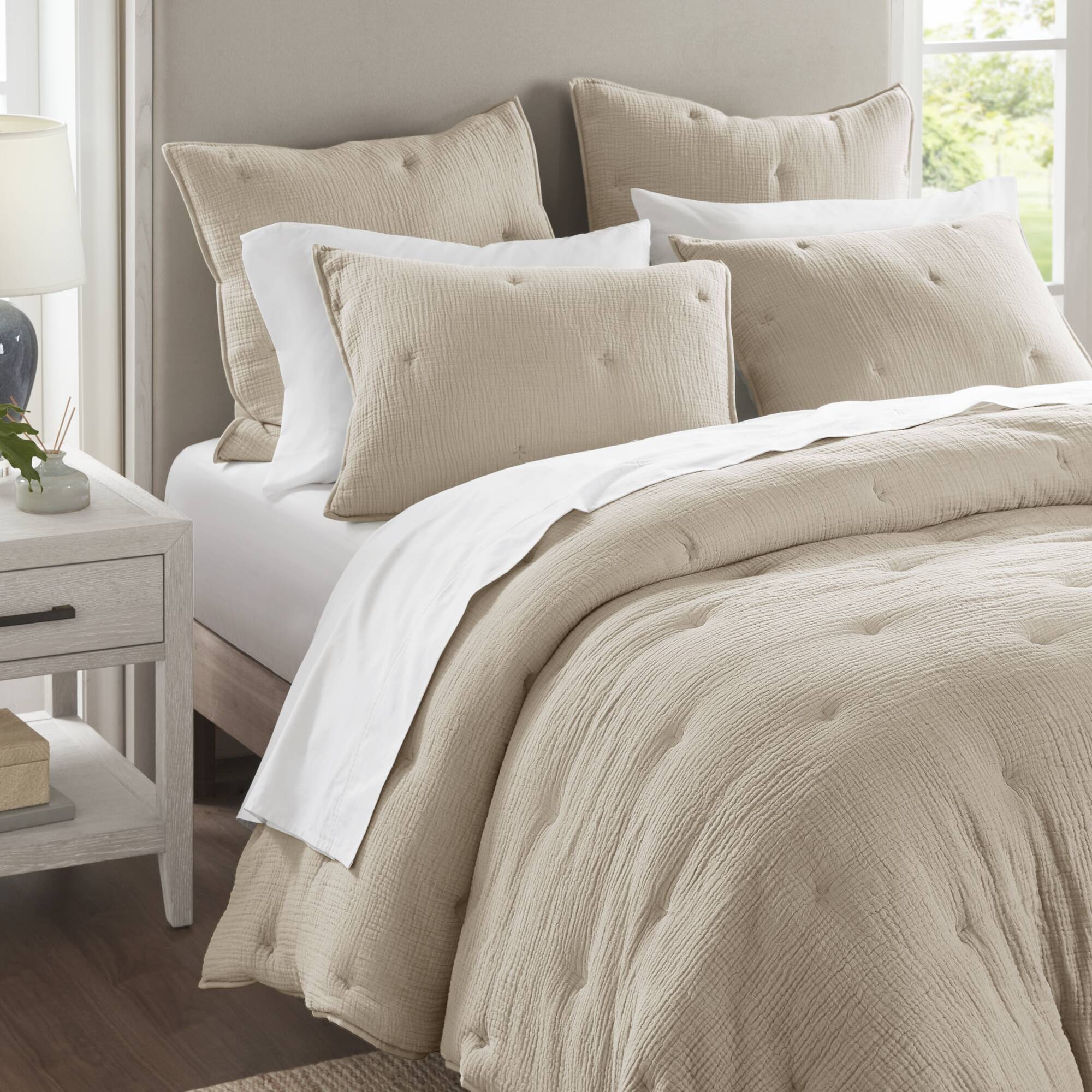Breeze - Gauze Embroidered Euro Sham - Taupe