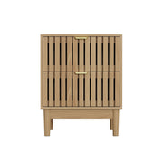 Bedside Table With Grille Design And 2 Drawers, Side Table For Bedroom - Oak