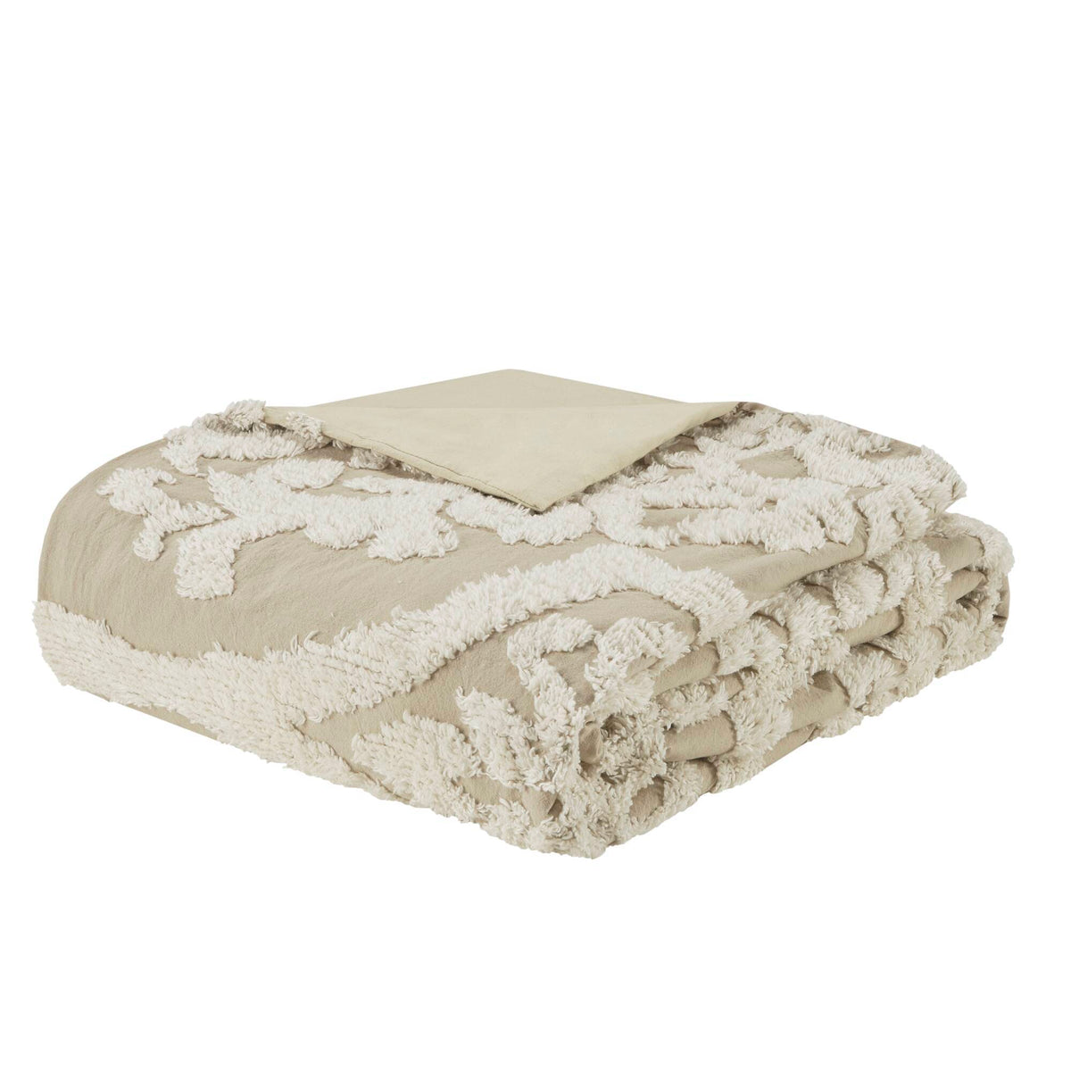 Viola - King 3 Piece Tufted Damask Duvet Cover Set - Taupe