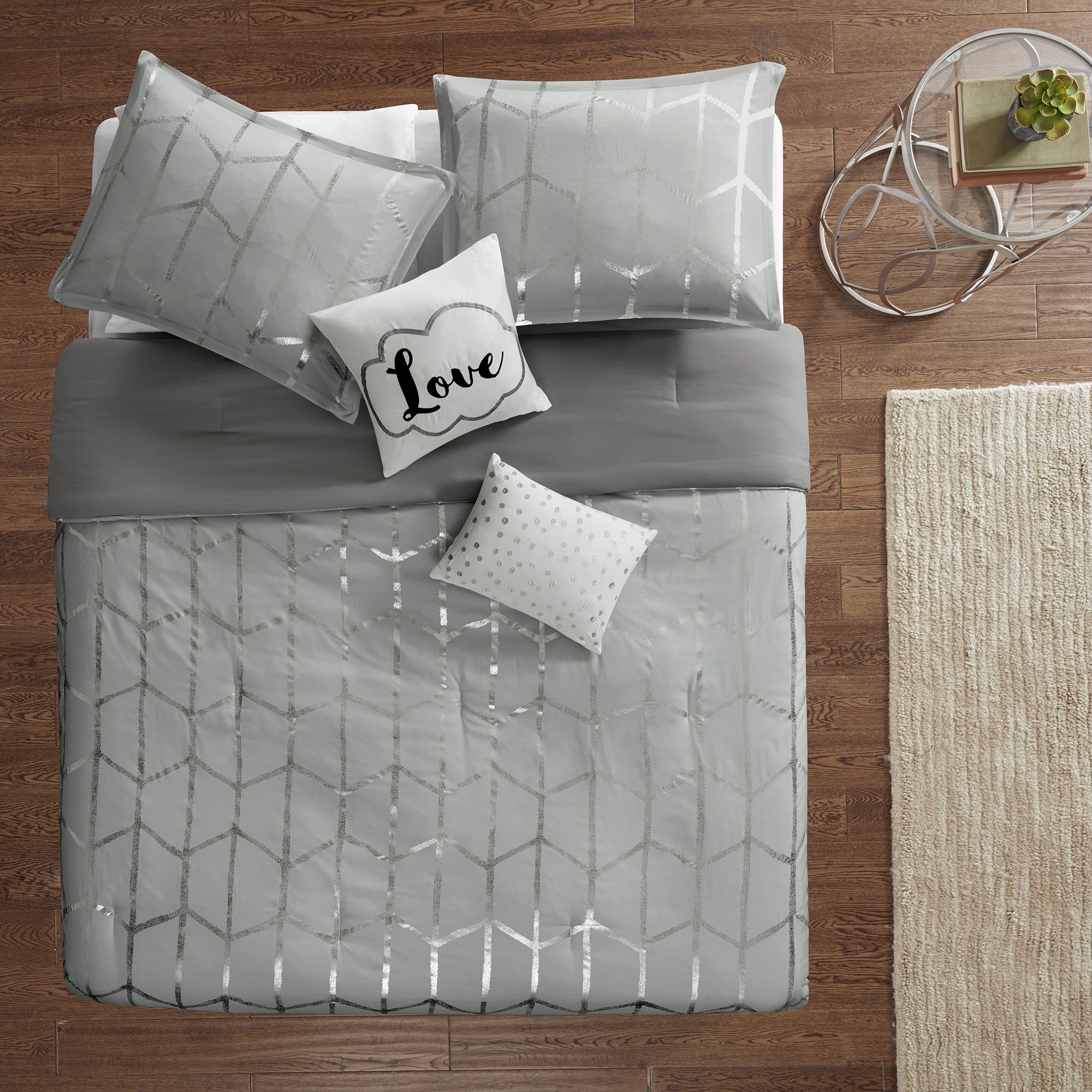 Raina - Brushed Microfiber Printed Comforter Set - Silver / Gray
