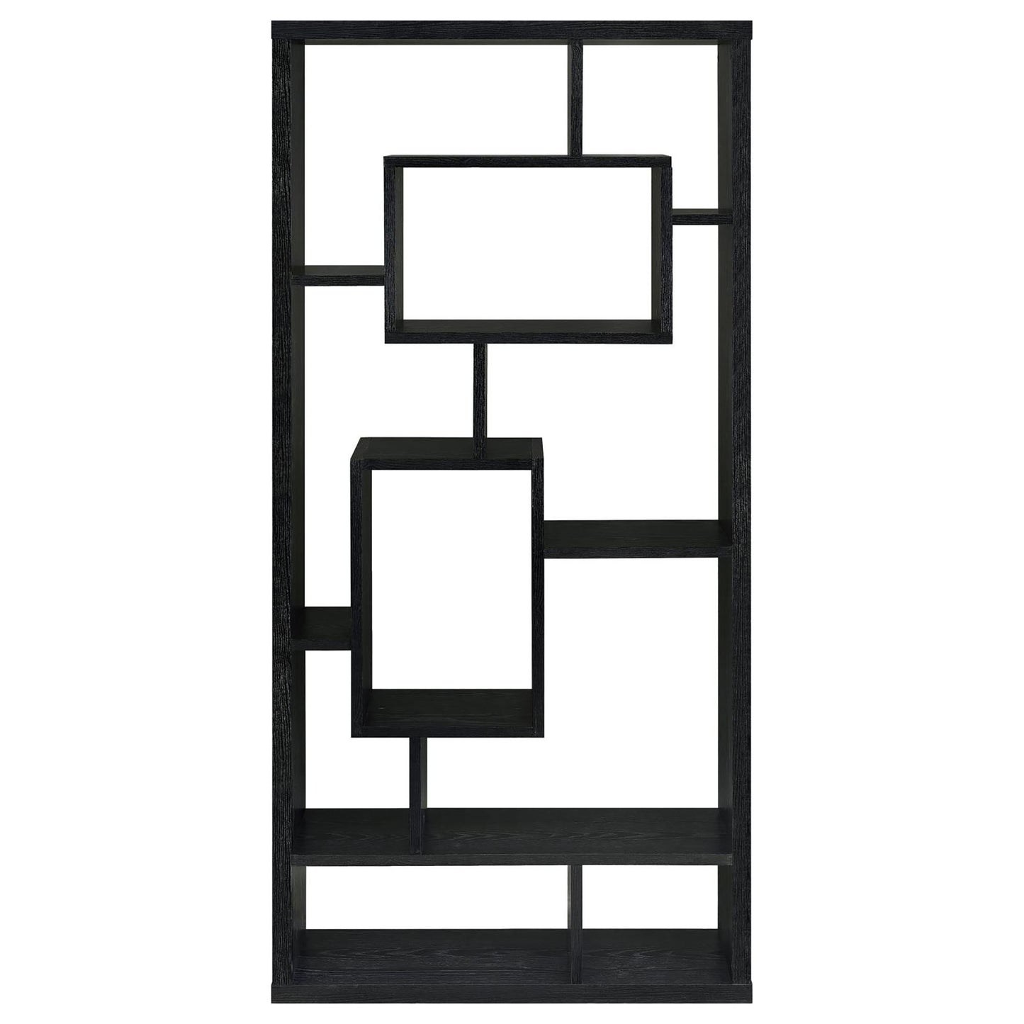10 Shelf Open Back Bookcase With Geometric Design - Black