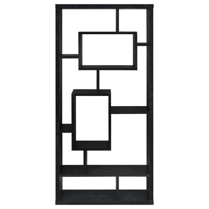 10 Shelf Open Back Bookcase With Geometric Design - Black
