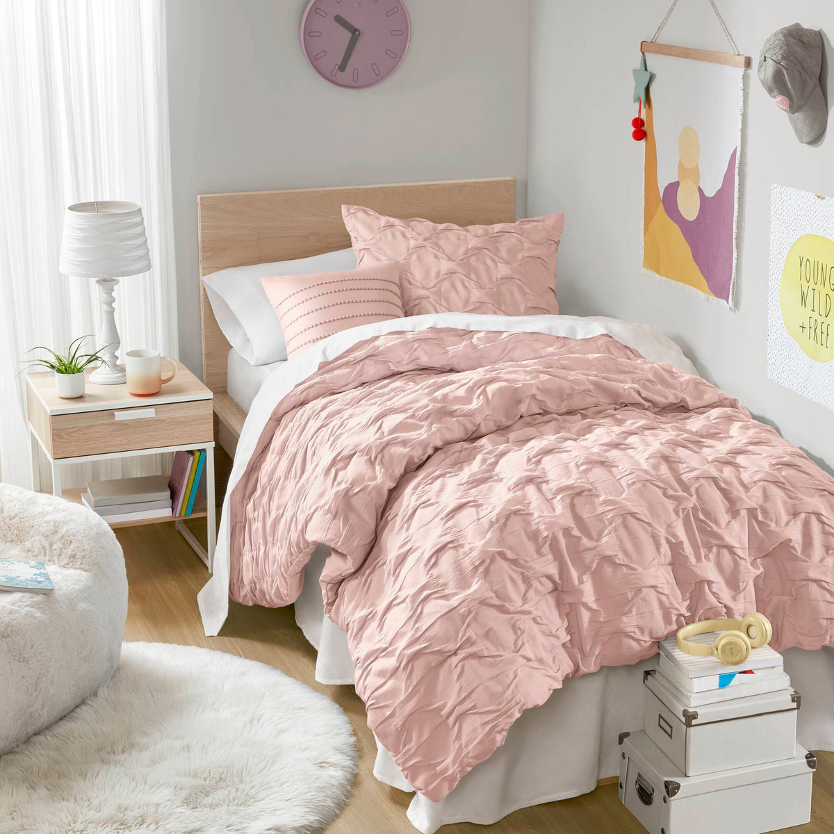 Bailey - King/California King Diamond Pucker Comforter Set - Pink