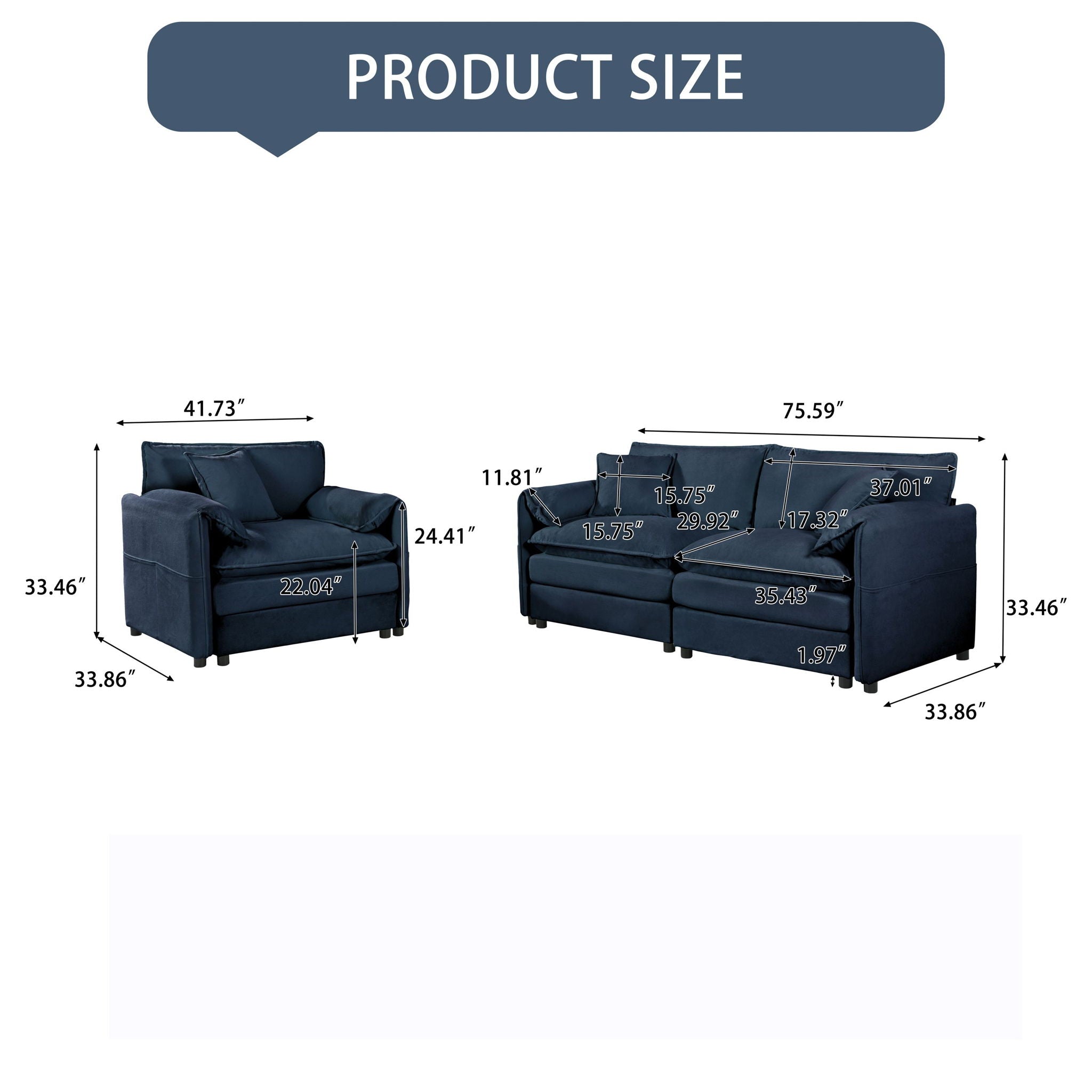 Modern Upholstered Loveseat And Armchair Set With Pillows