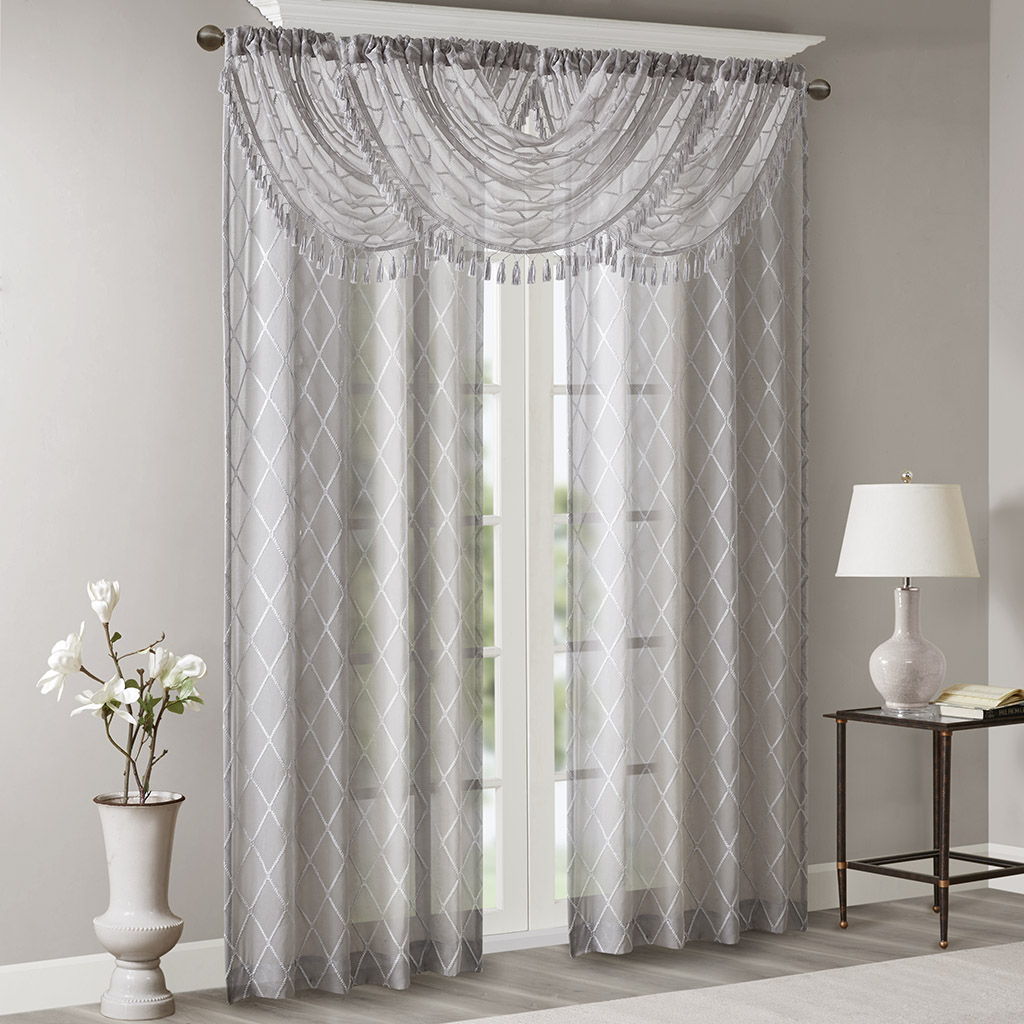 Irina - Diamond Sheer Embroidered Waterfall Valance - Gray