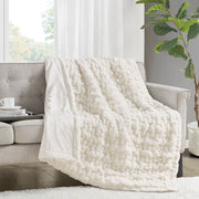 Ruched Fur - Ruched Throw - Ivory
